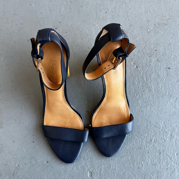 J Crew Factory Blue Leather Strappy Heels - Size 6 - Picture 1 of 7